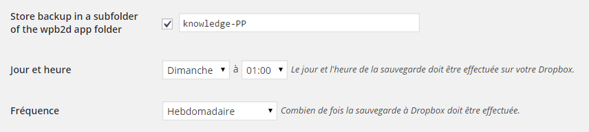 wordpress-backup-to-dropbox Réglage 6