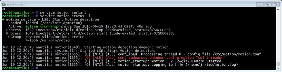 Motion bien configuré sur Raspberry Pi