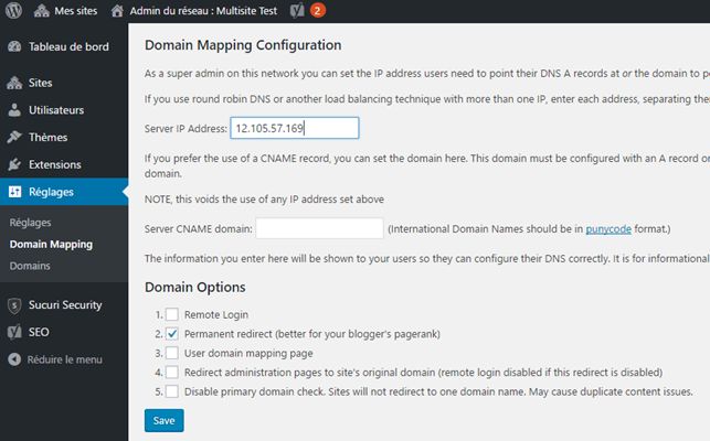 Configuration du domain mapping