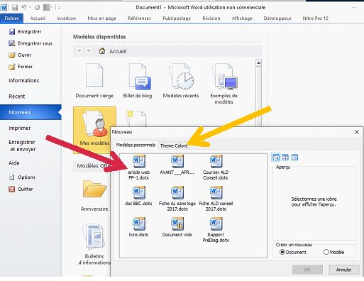 Modèles Word : sélectionner un modèle partagé